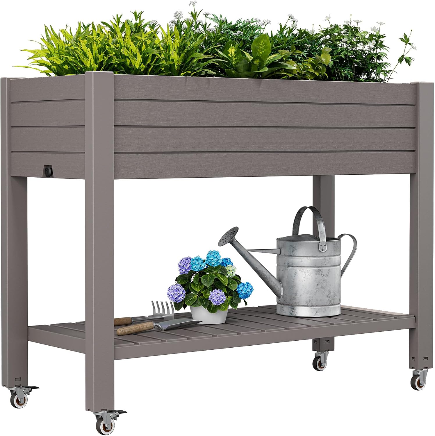 Gray Wheeled Elevated Garden Planter