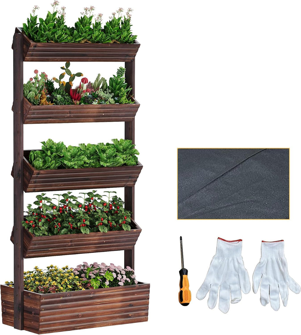 5-Tier Carbonized Wood Garden Planter