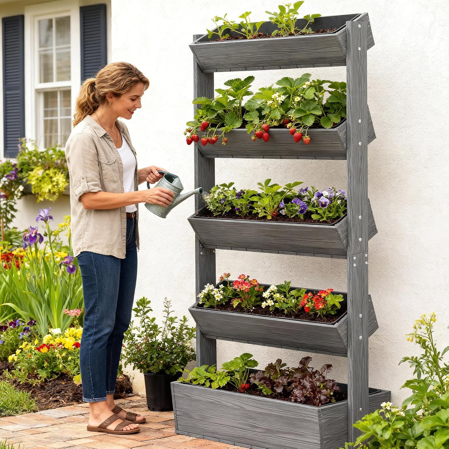 5-Tier Grey Vertical Wood Planter