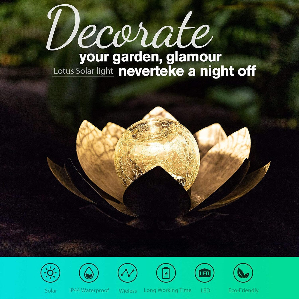 Solar Crackle Glass Globe Lotus Solar Garden Light