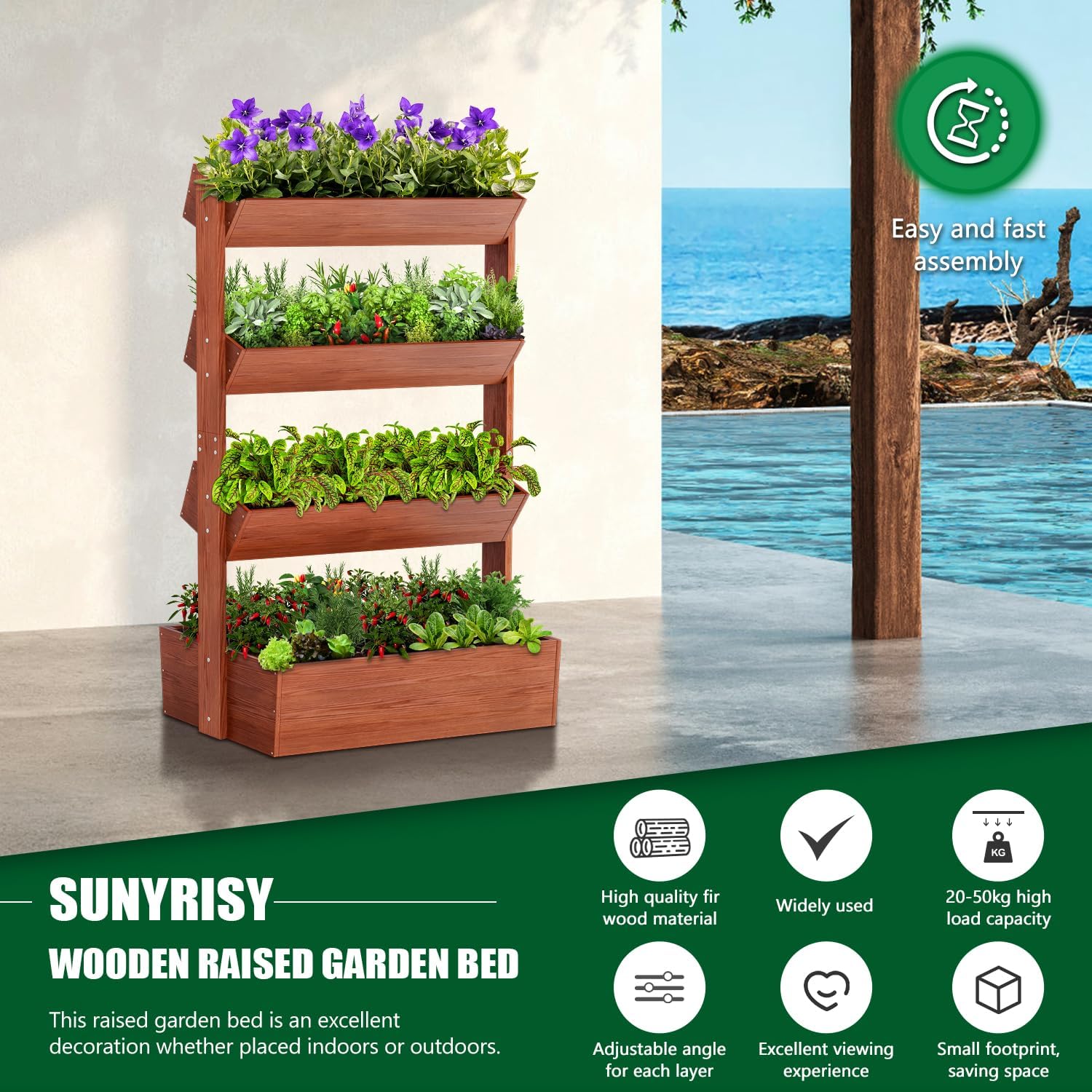 4-Tier Vertical Wood Raised Garden Bed