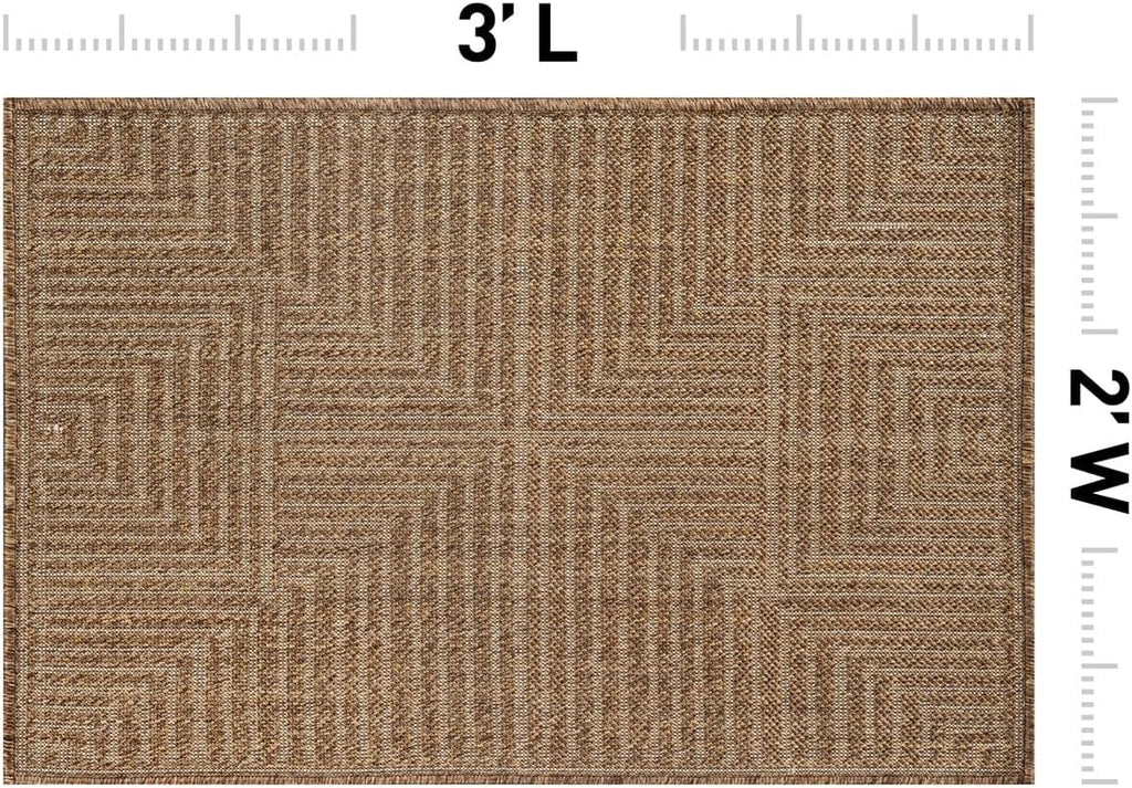 Sand Geometric Flat Woven Indoor Outdoor Rug 2'x3'