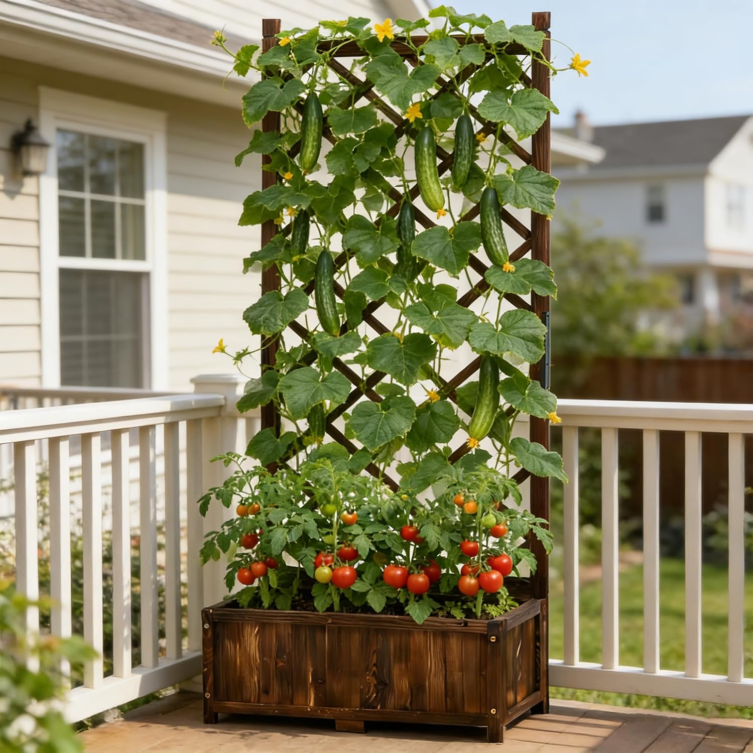 Wood Garden Bed with Trellis