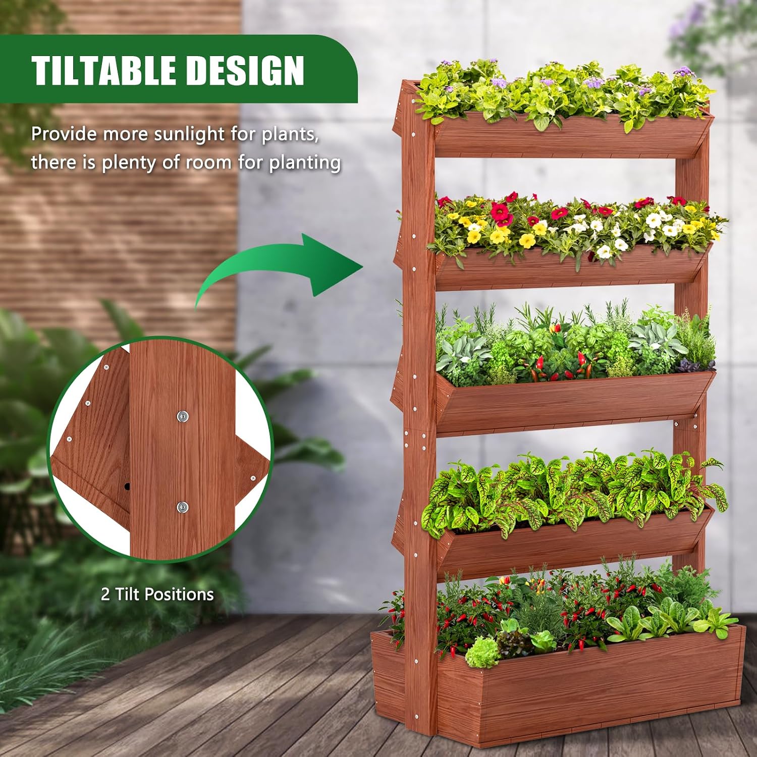 5-Tier Vertical Wood Garden Bed
