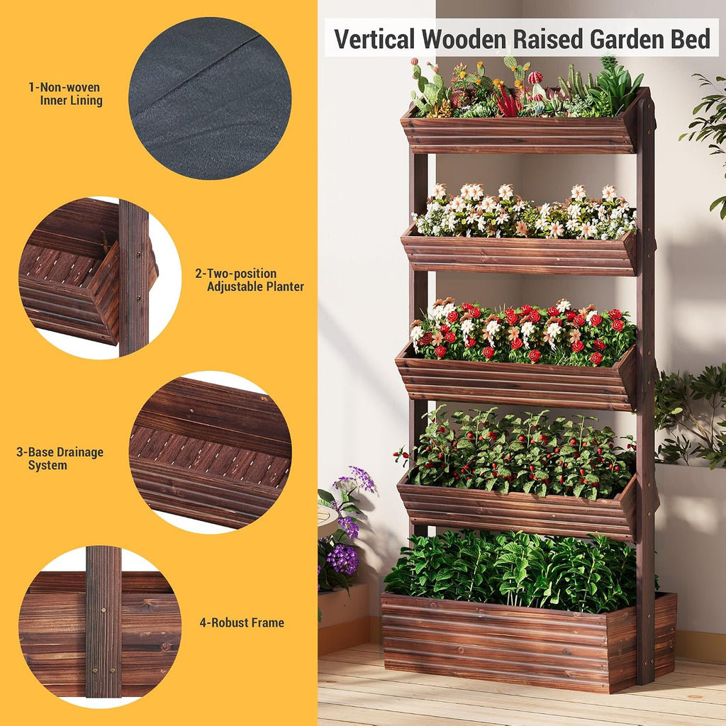 5-Tier Carbonized Wood Garden Planter