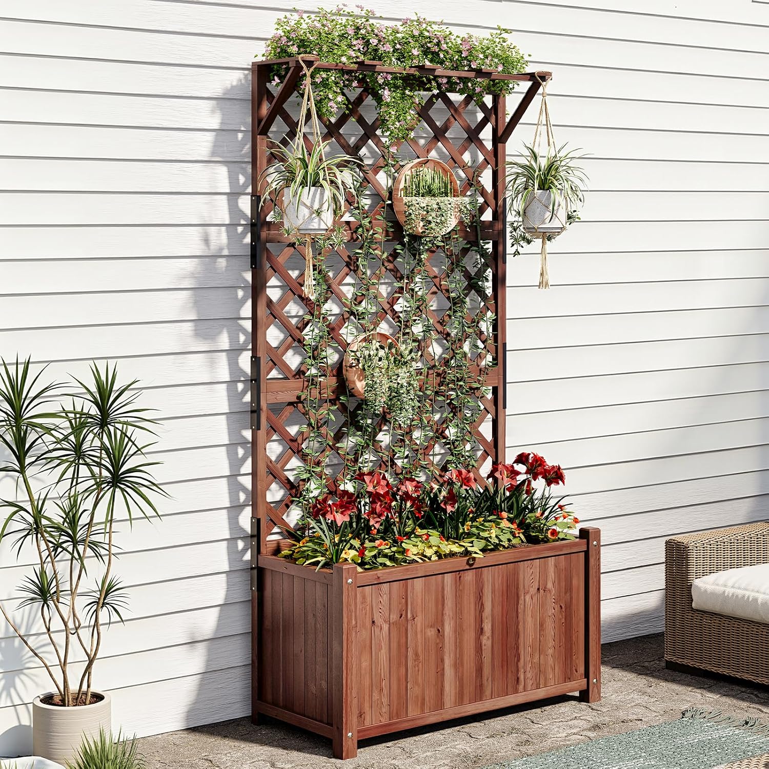 Wood Garden Bed with Trellis