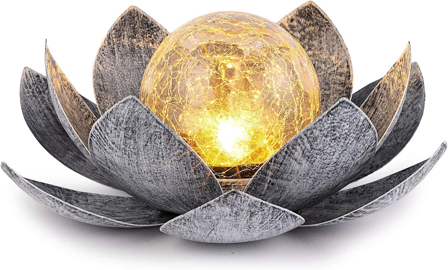 Solar Crackle Glass Globe Lotus Solar Garden Light