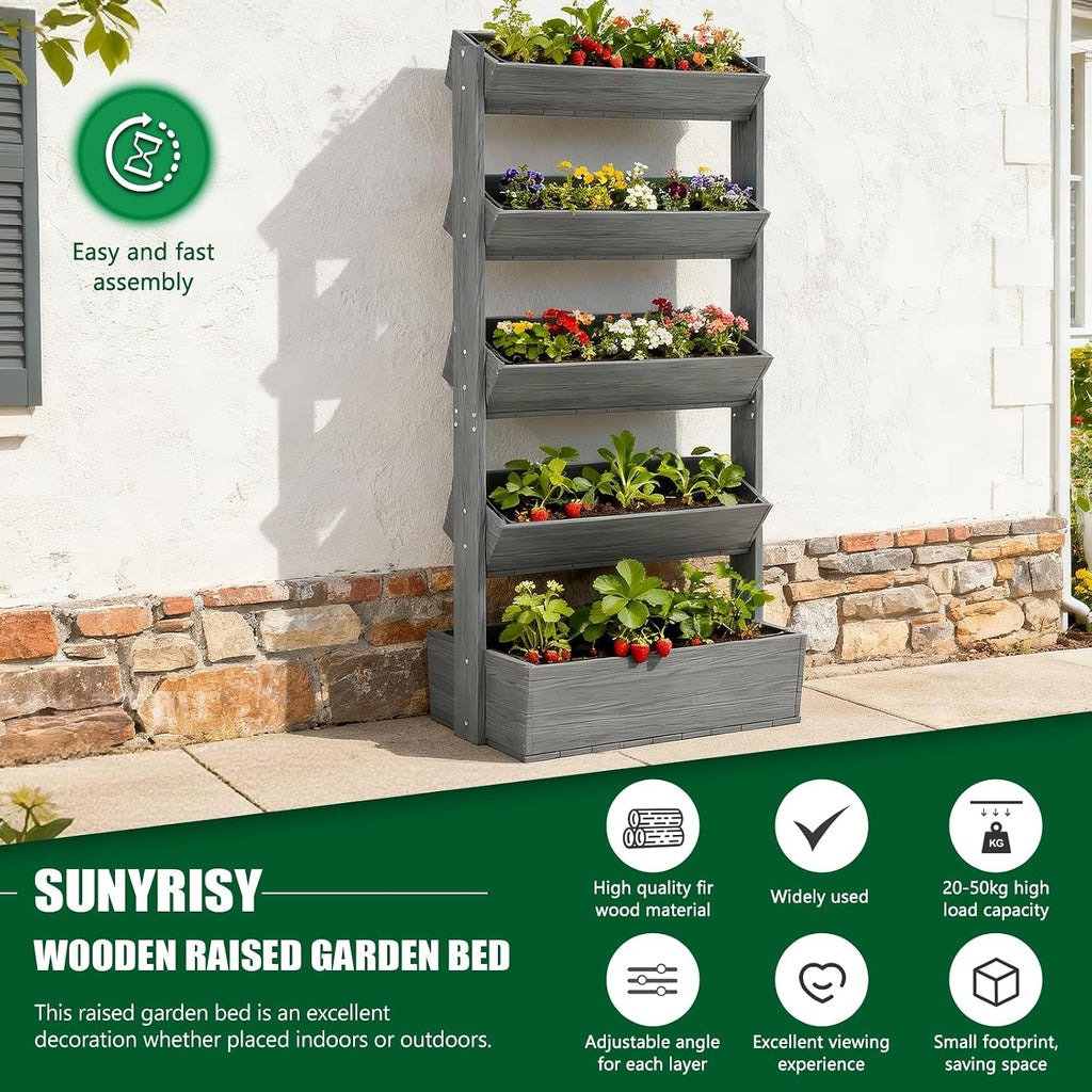5-Tier Grey Vertical Wood Planter