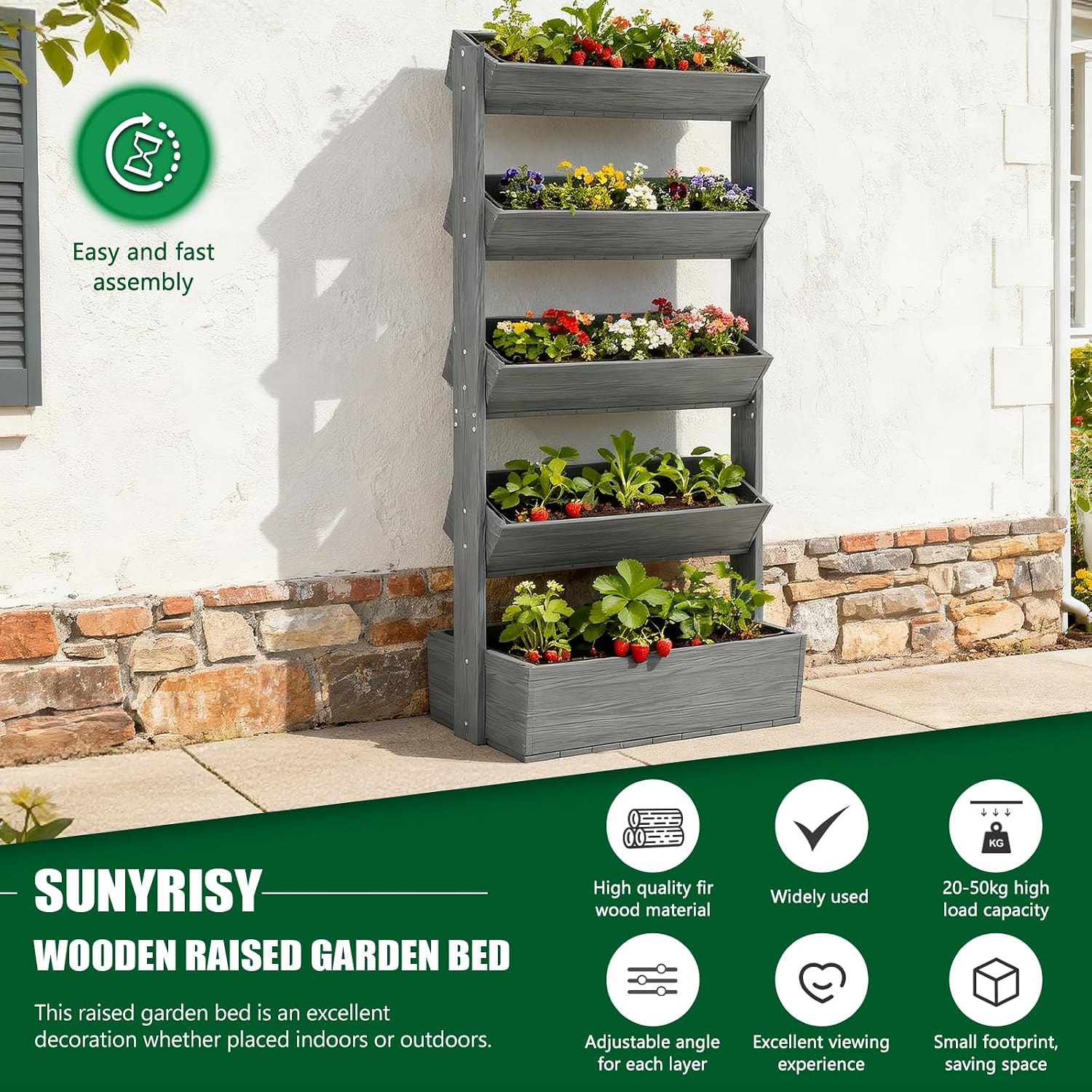 5-Tier Grey Vertical Wood Planter