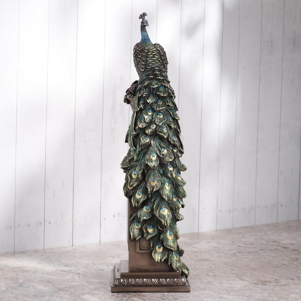 Bronze Peacock Column Vase Sculpture