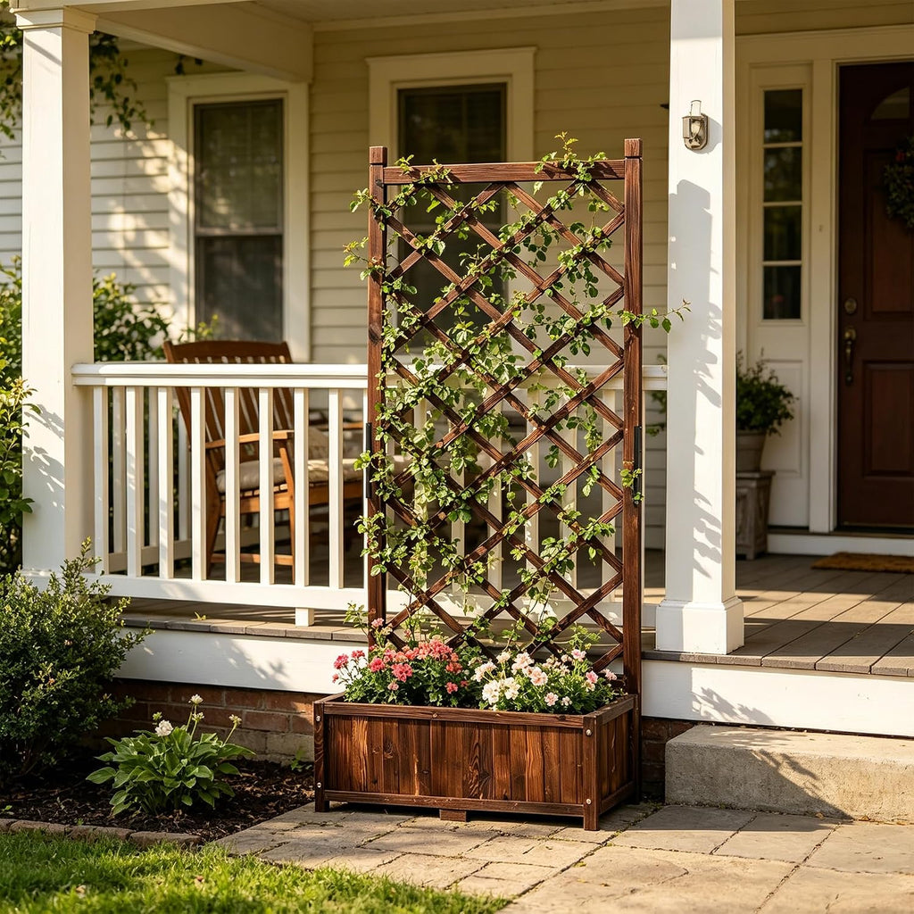 Wood Garden Bed with Trellis