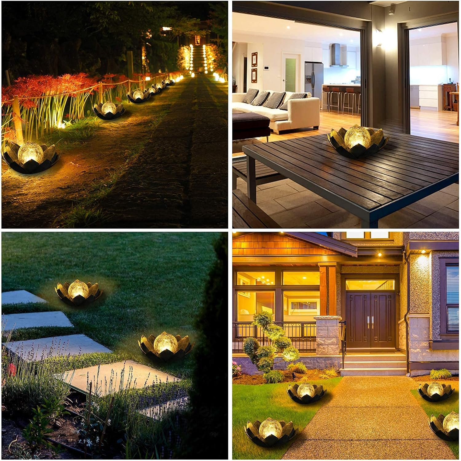 Solar Crackle Glass Globe Lotus Solar Garden Light