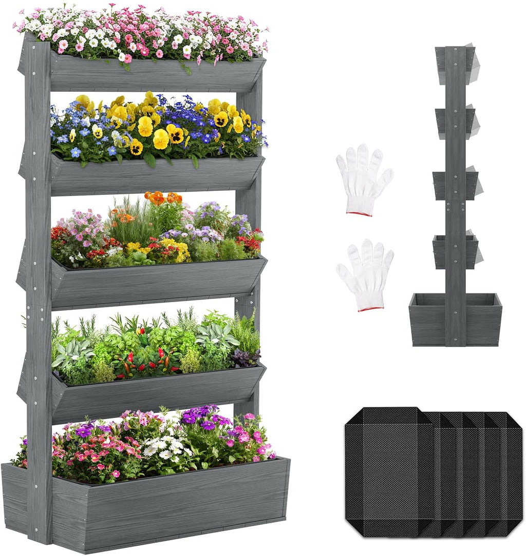 5-Tier Grey Vertical Wood Planter
