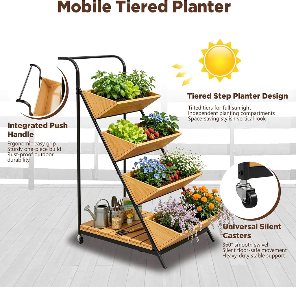 4-Tier Rolling Vertical Garden Planter