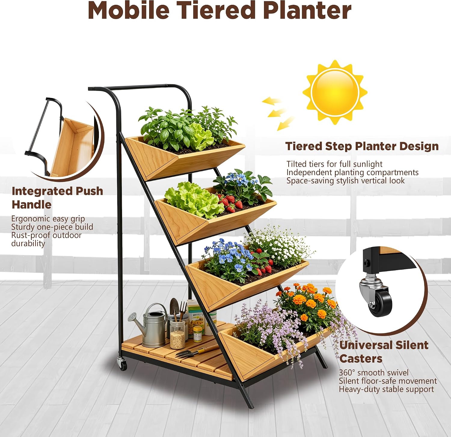 4-Tier Rolling Vertical Garden Planter