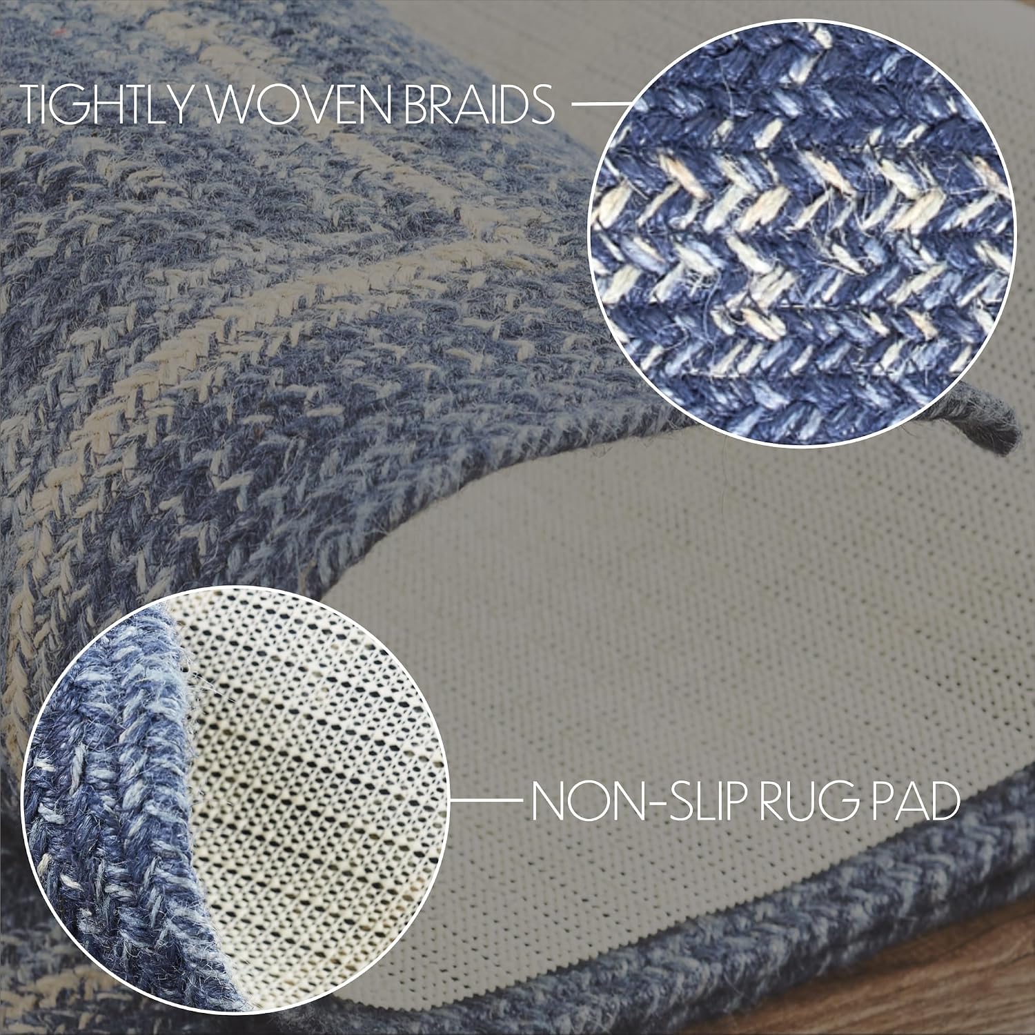 Great Falls Blue Braided Jute Door Mat 24x36 with Non-Skid Pad