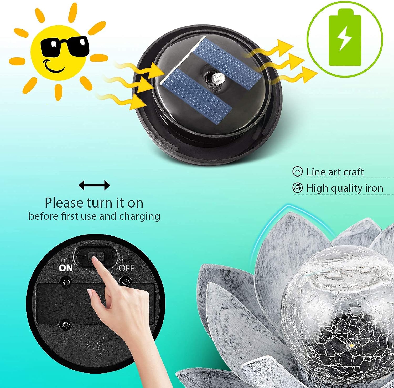 Solar Crackle Glass Globe Lotus Solar Garden Light