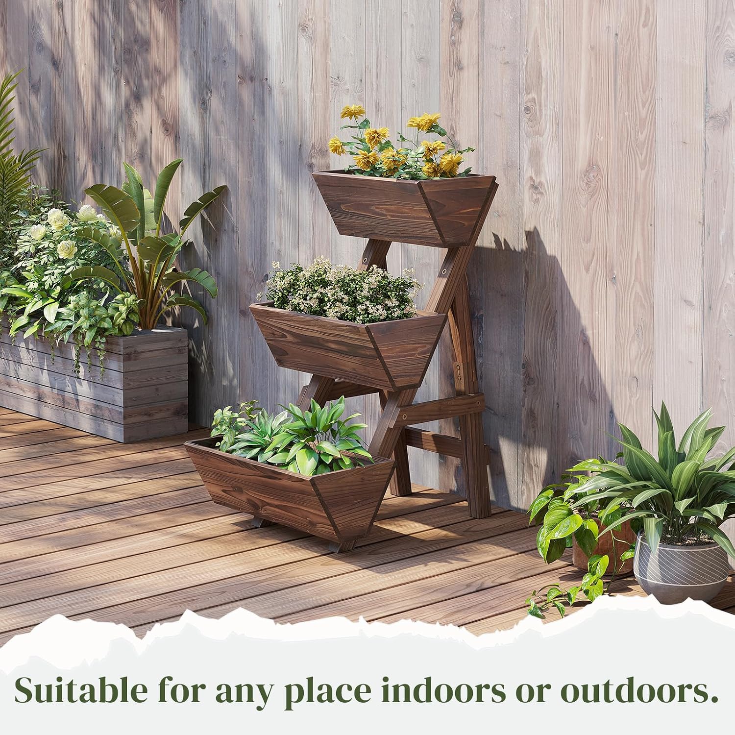 3-Tier Carbonized Wood Garden Planter
