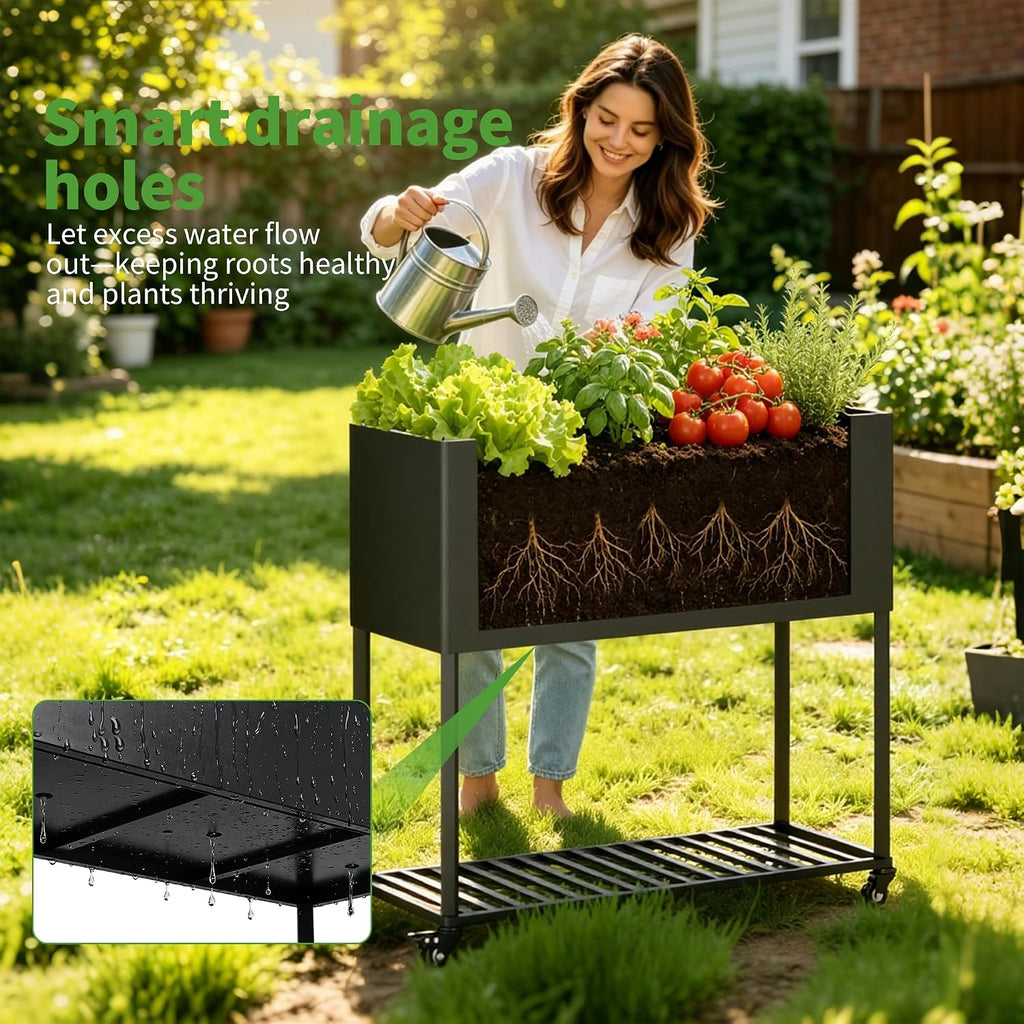 36" Rolling Metal Raised Garden Bed