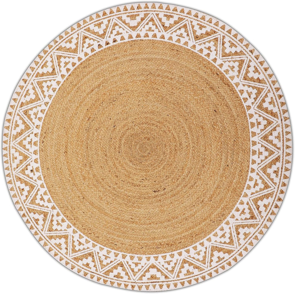 Round Braided Jute Rug 5ft White Border