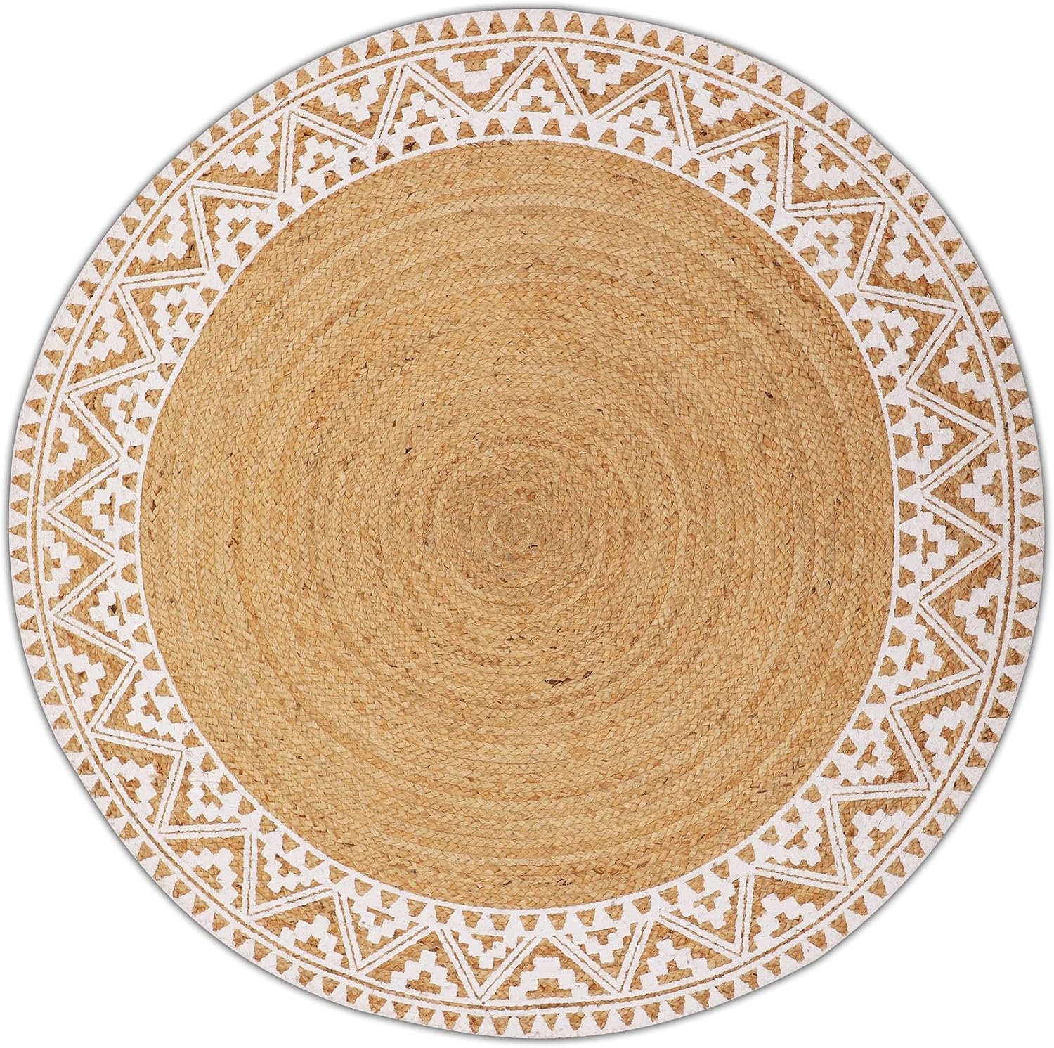 Round Braided Jute Rug 5ft White Border