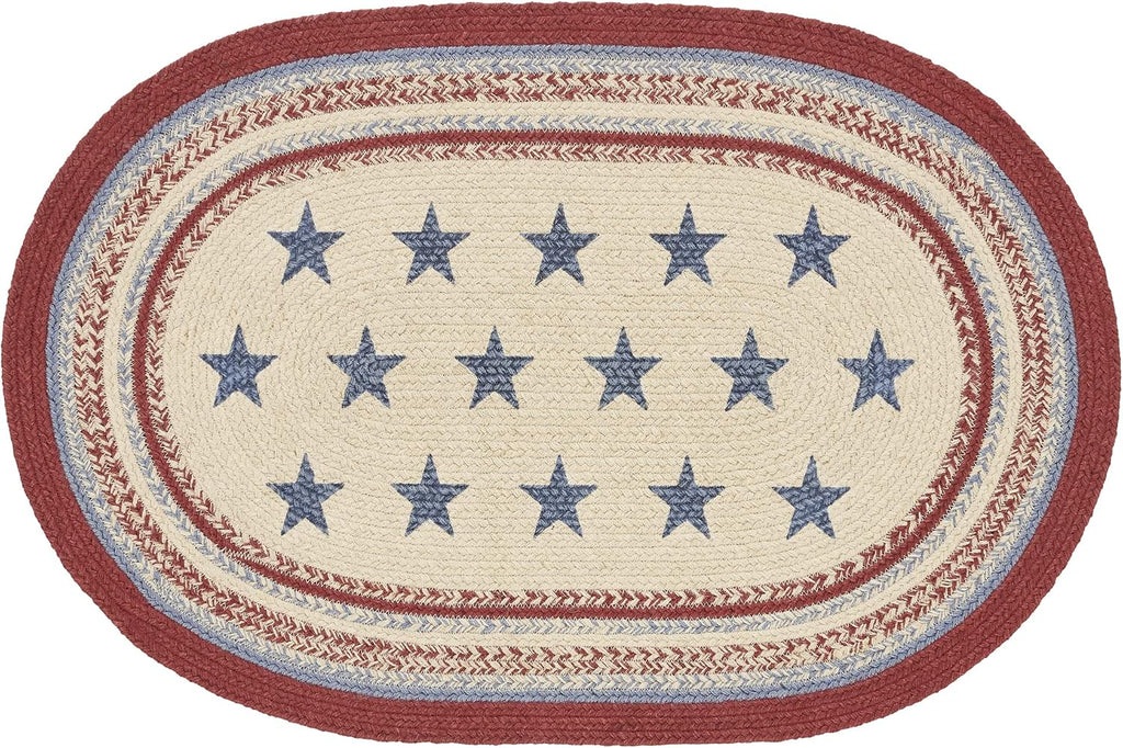 Red Creme Blue Braided Jute Door Mat 20x30