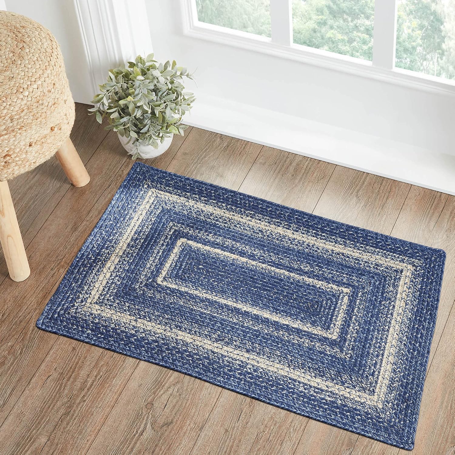 Great Falls Blue Braided Jute Door Mat 24x36 with Non-Skid Pad