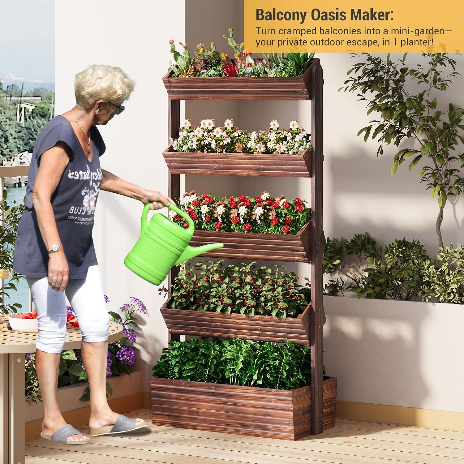 5-Tier Carbonized Wood Garden Planter