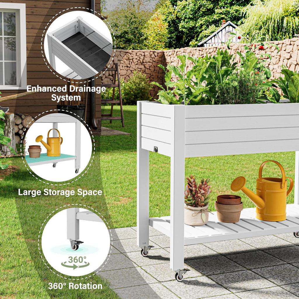 33.7in Rolling Resin Garden Planter