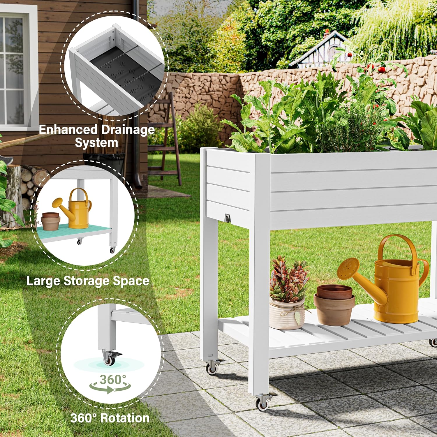 33.7in Rolling Resin Garden Planter