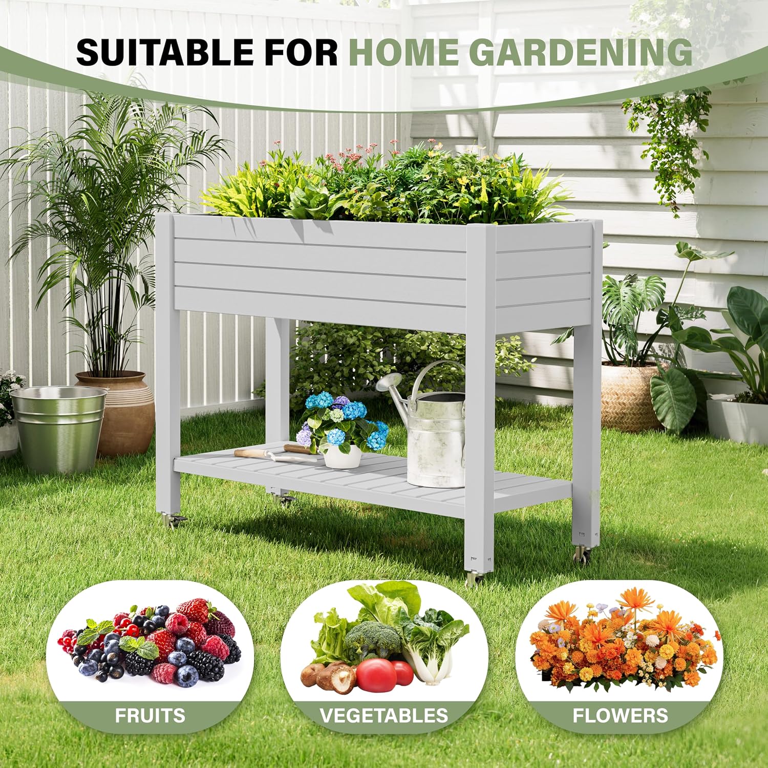 33.7in Rolling Resin Garden Planter