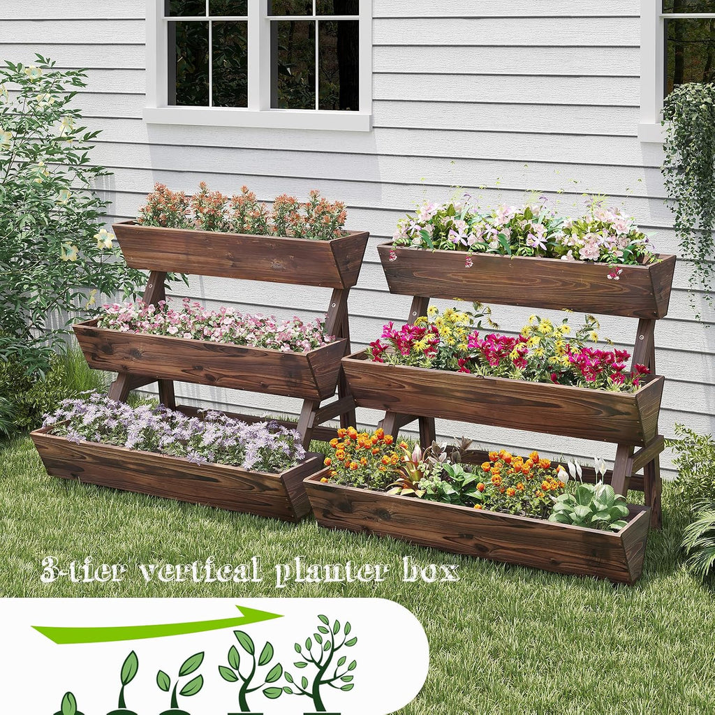 3-Tier Carbonized Wood Raised Garden Bed