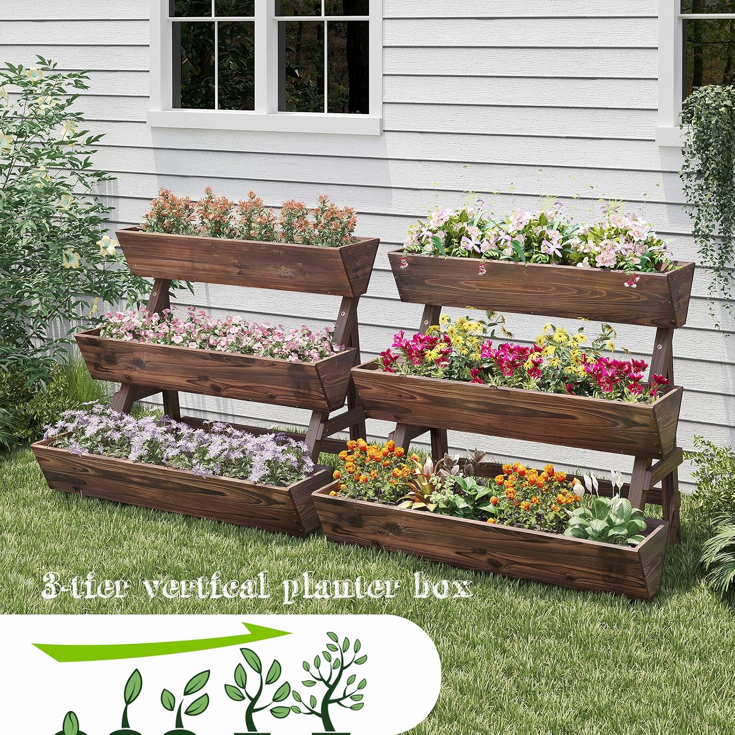 3-Tier Carbonized Wood Raised Garden Bed
