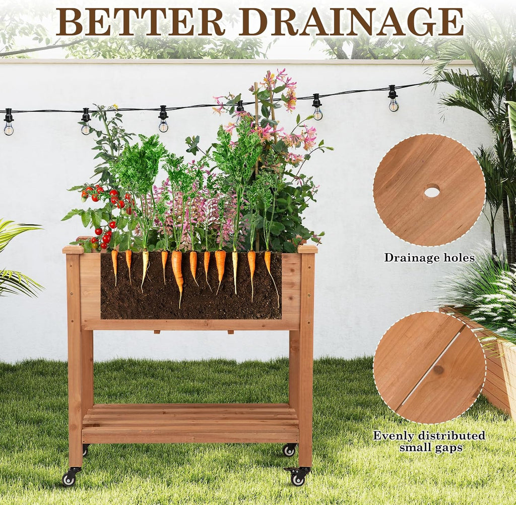 Wood Wheeled Elevated Garden Bed