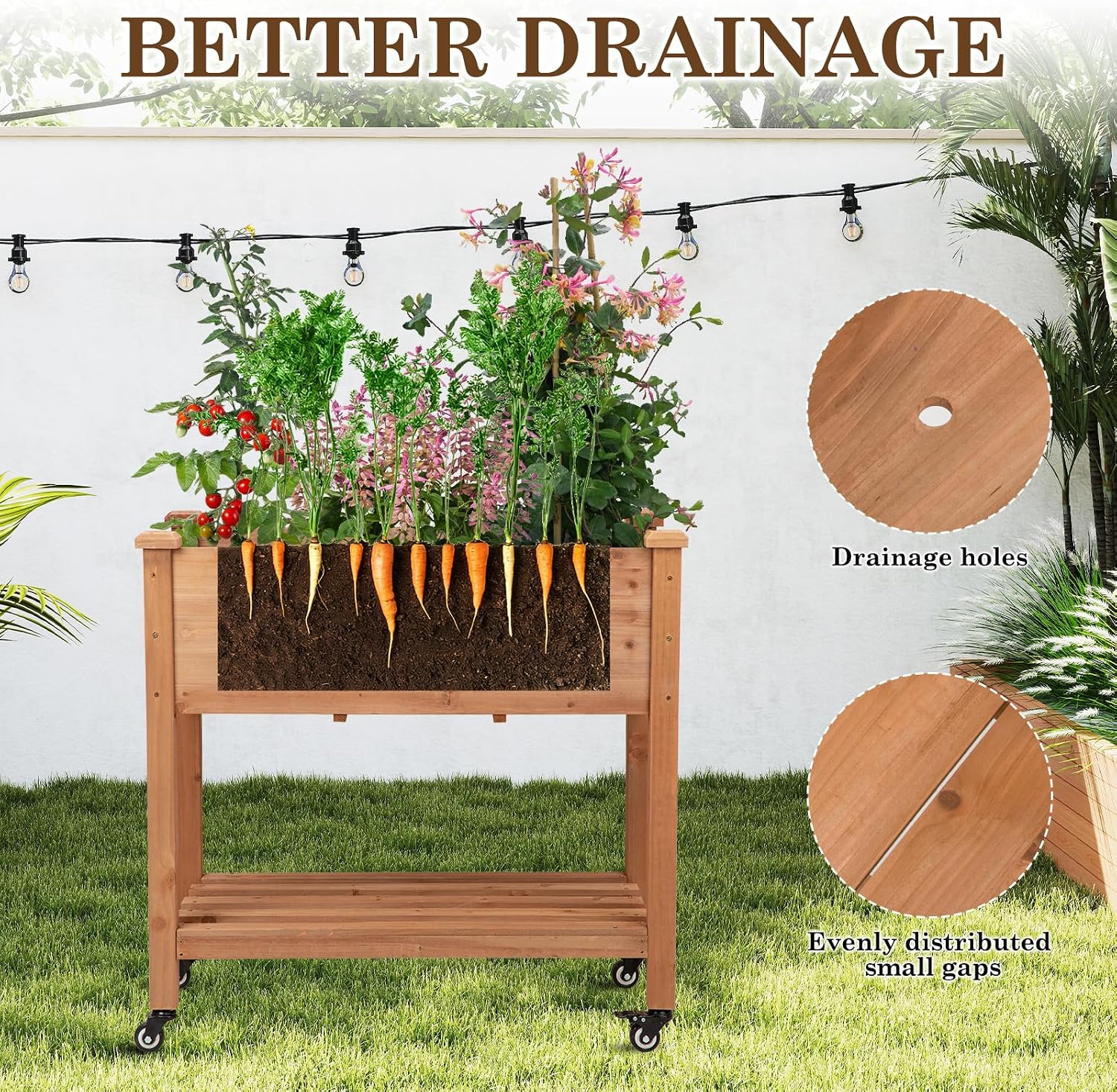 Wood Wheeled Elevated Garden Bed