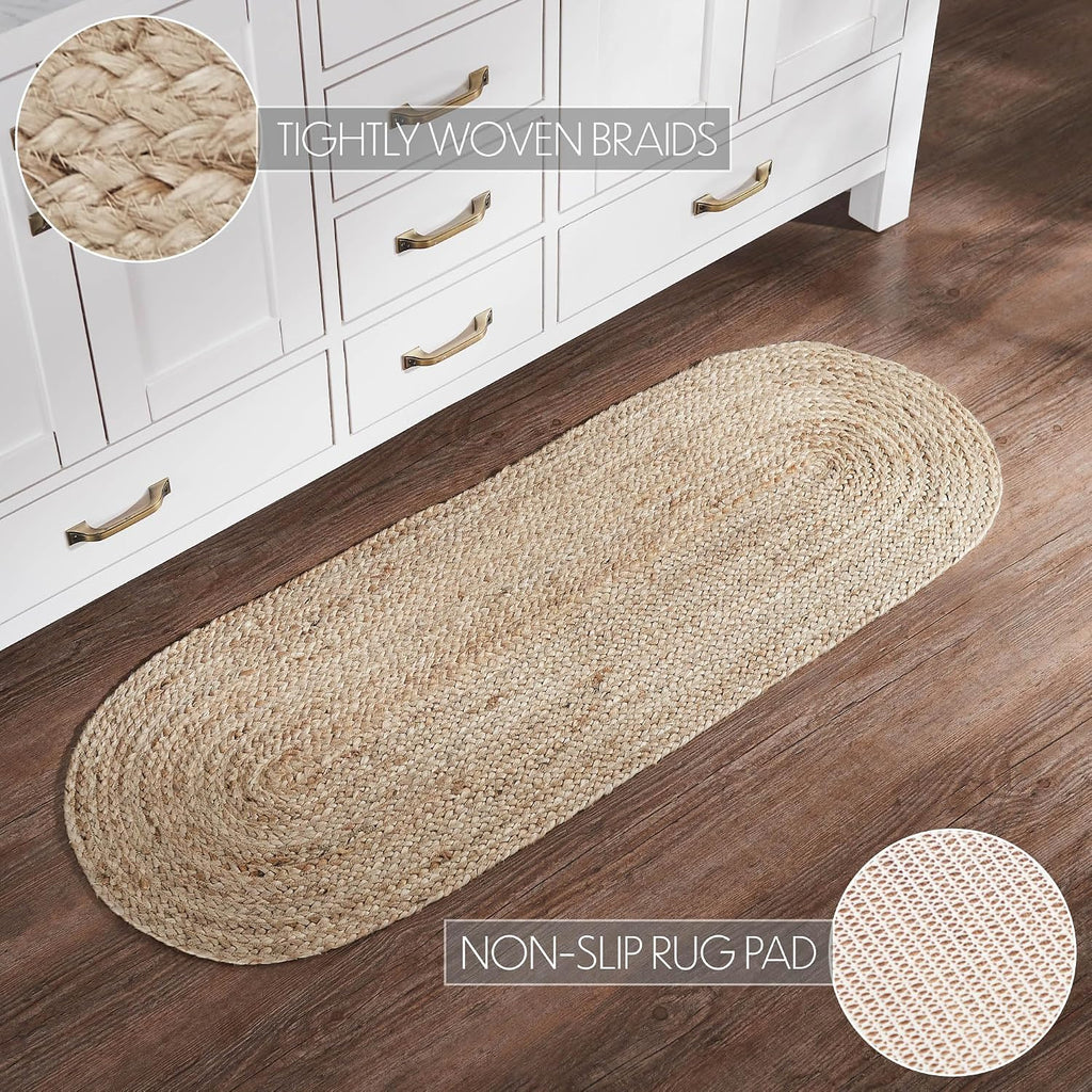 17x48 Oval Braided Jute Rug with Pad