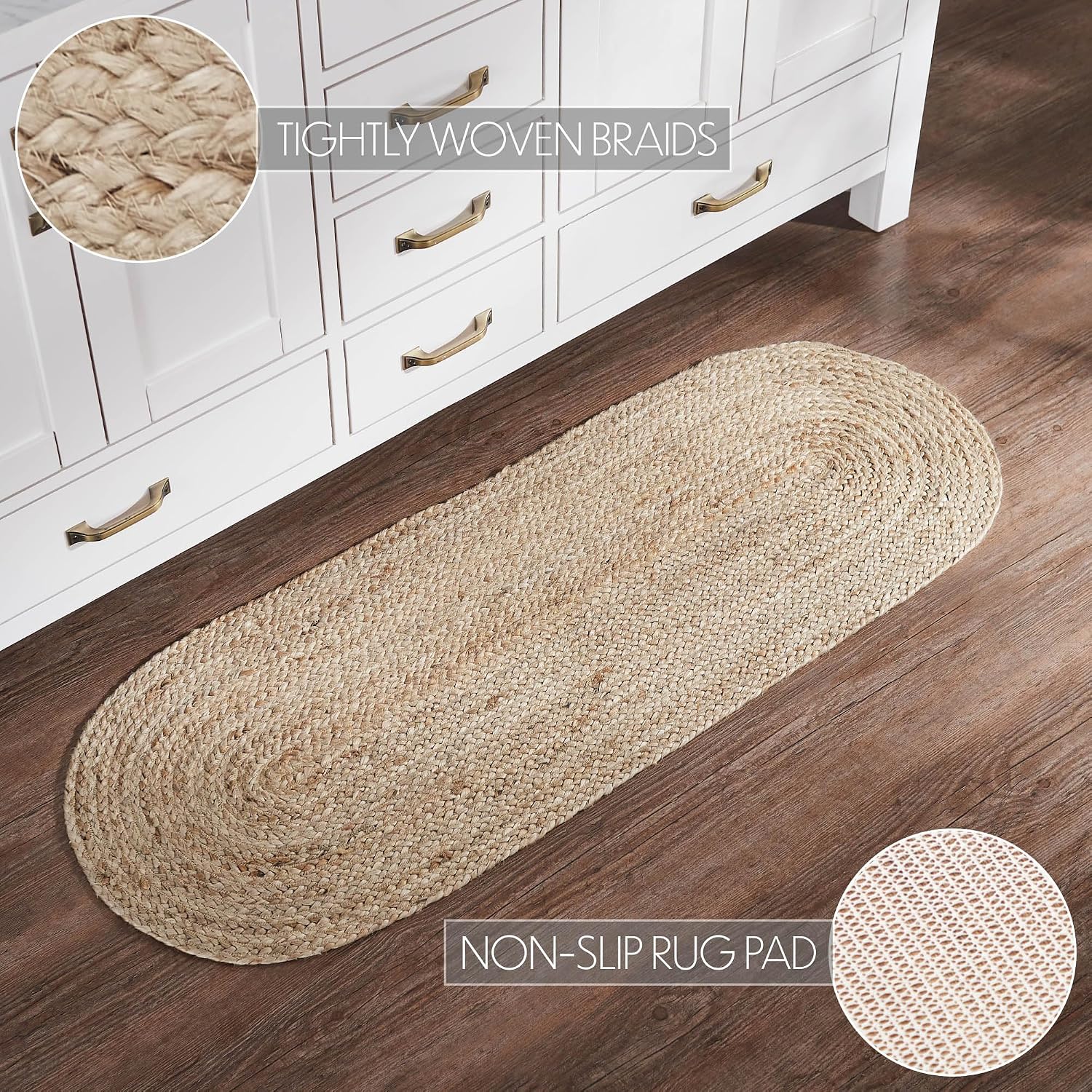 17x48 Oval Braided Jute Rug with Pad