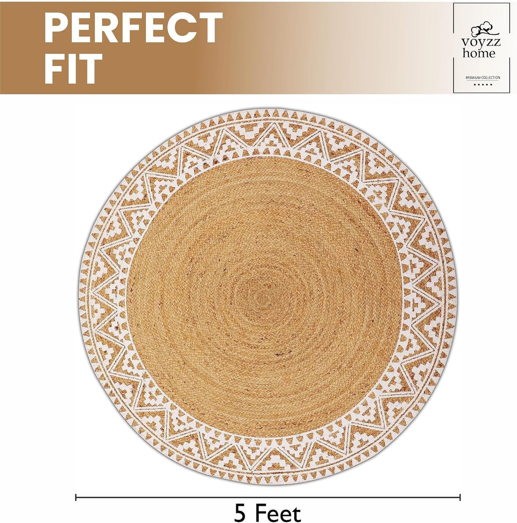 Round Braided Jute Rug 5ft White Border