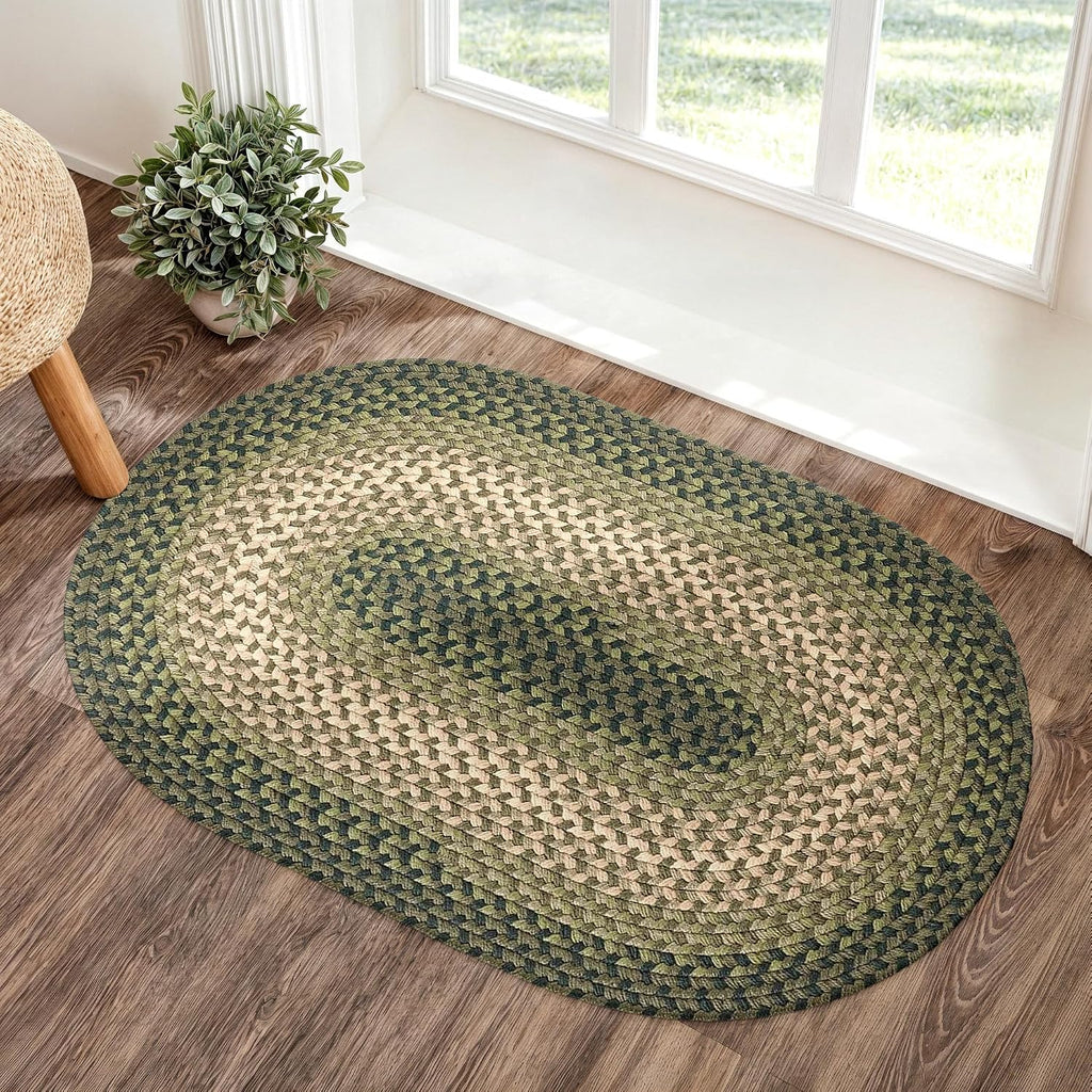 Green Oval Braided Area Rug Made in USA
