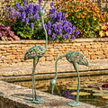 Antique Green Cast Iron Crane Statues Set of 2