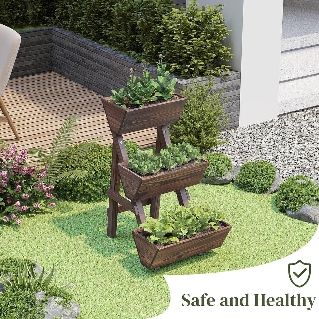 3-Tier Carbonized Wood Garden Planter
