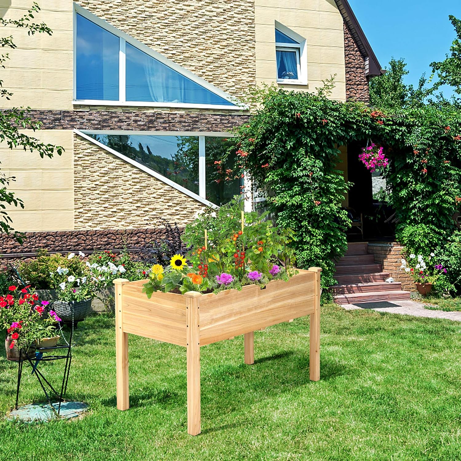 Natural Wood Elevated Garden Bed