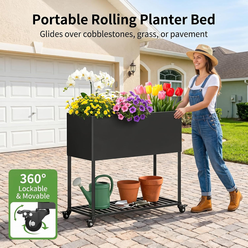 36" Rolling Metal Raised Garden Bed