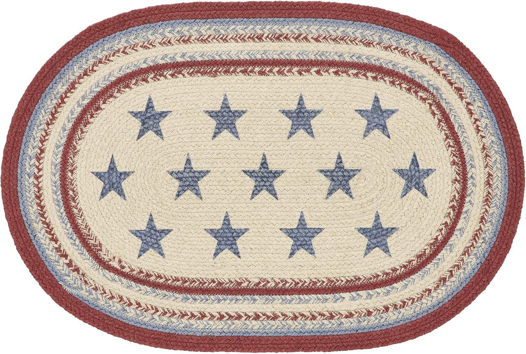 Red Creme Blue Braided Jute Door Mat 20x30