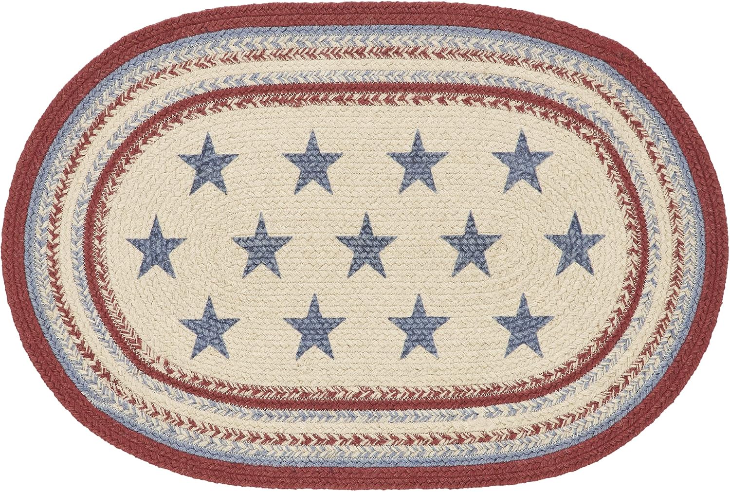 Red Creme Blue Braided Jute Door Mat 20x30
