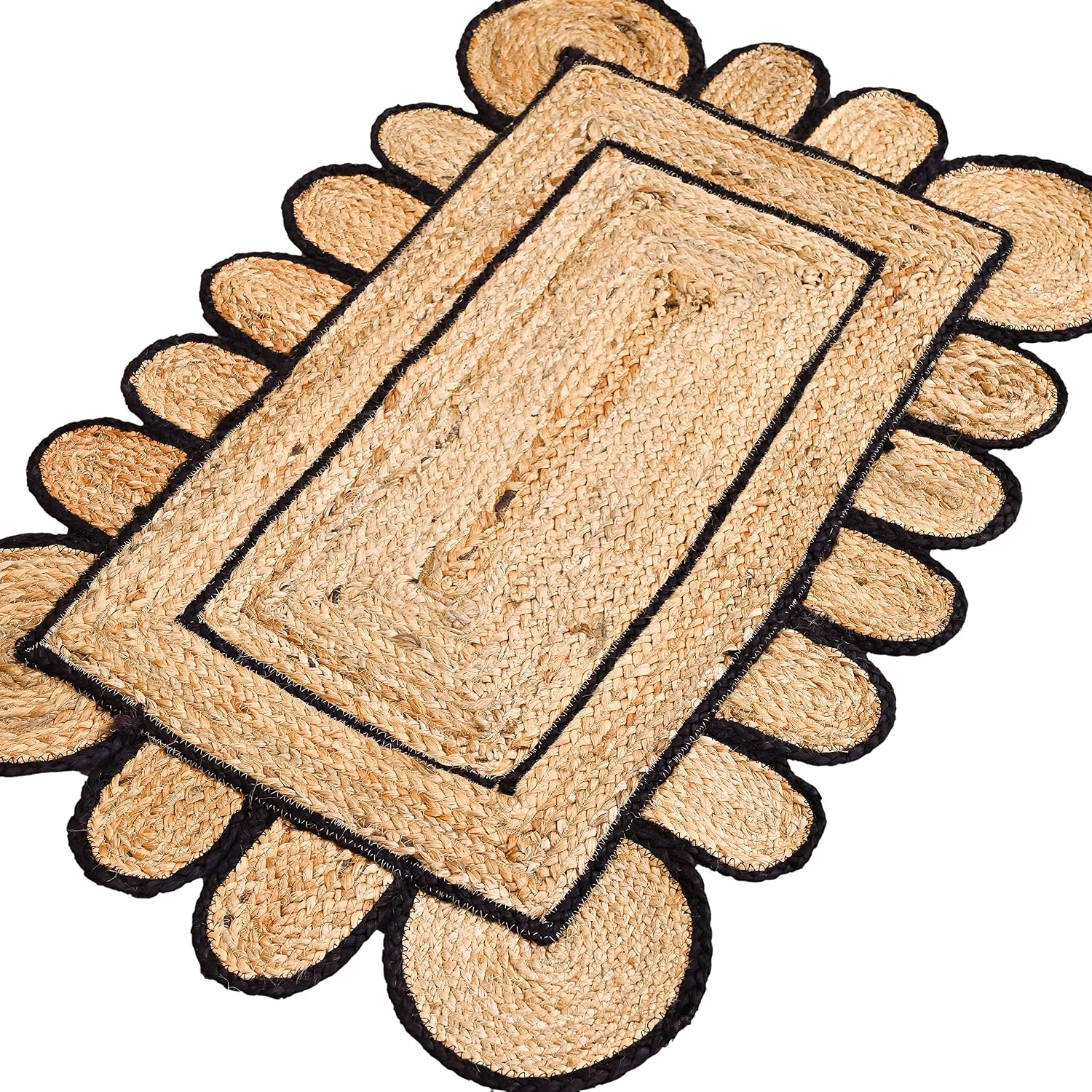 Scalloped Hand Woven Bohemian Jute Braided Rug