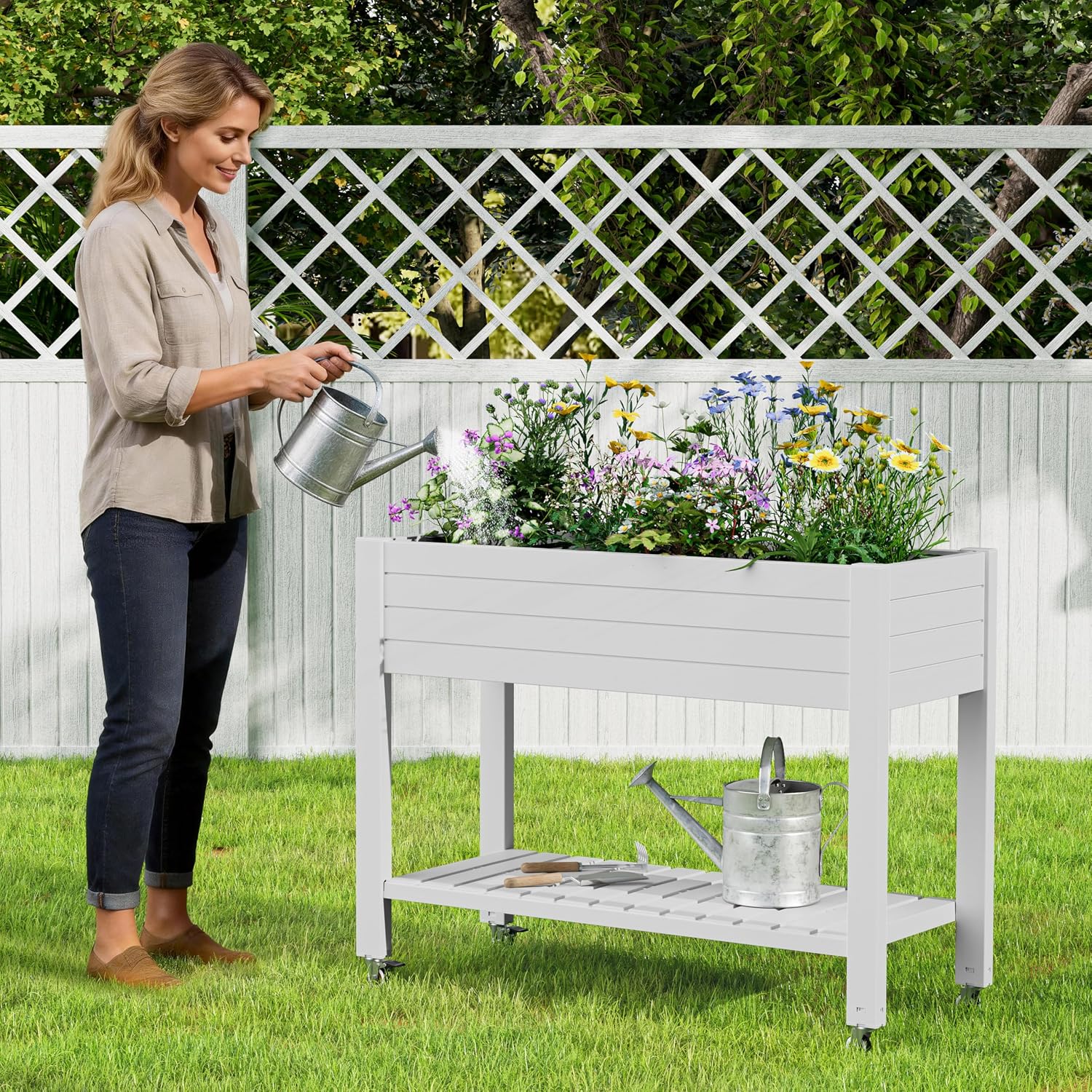 33.7in Rolling Resin Garden Planter