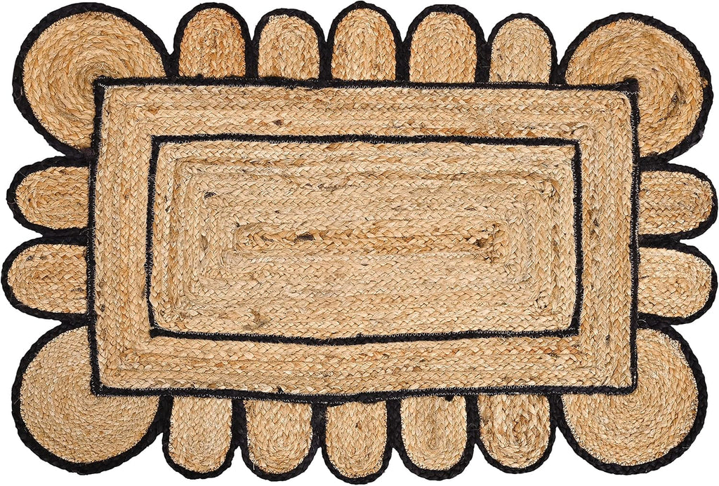 Scalloped Hand Woven Bohemian Jute Braided Rug
