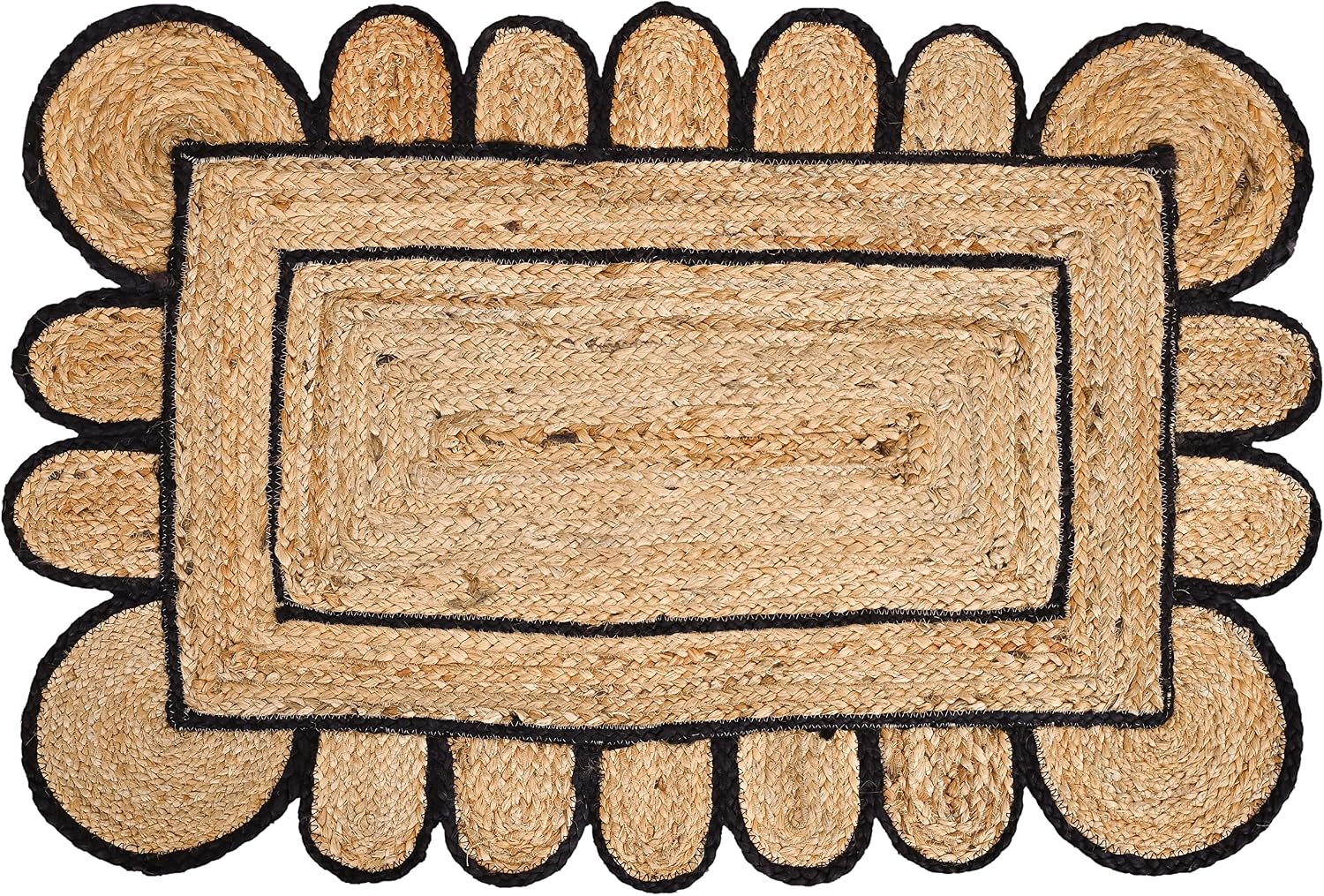 Scalloped Hand Woven Bohemian Jute Braided Rug